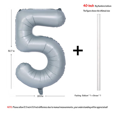 40 In Matte Gray Number Balloons Helium Foil Mylar Balloon Birthday Party Banquet Decoration 5