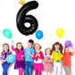 Gifloon Black Number 6 Balloon With Crown, Large Number Balloons 40 Inch, 6Th Birthday Party Decorations Supplies 6 Year Old Bir