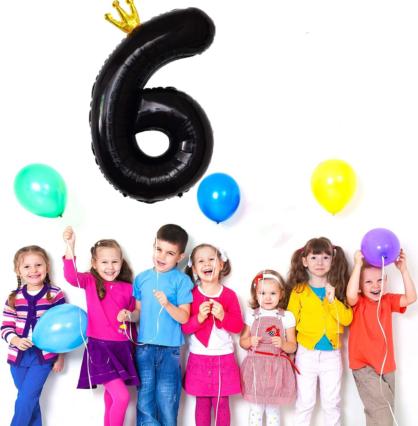 Gifloon Black Number 6 Balloon With Crown, Large Number Balloons 40 Inch, 6Th Birthday Party Decorations Supplies 6 Year Old Bir