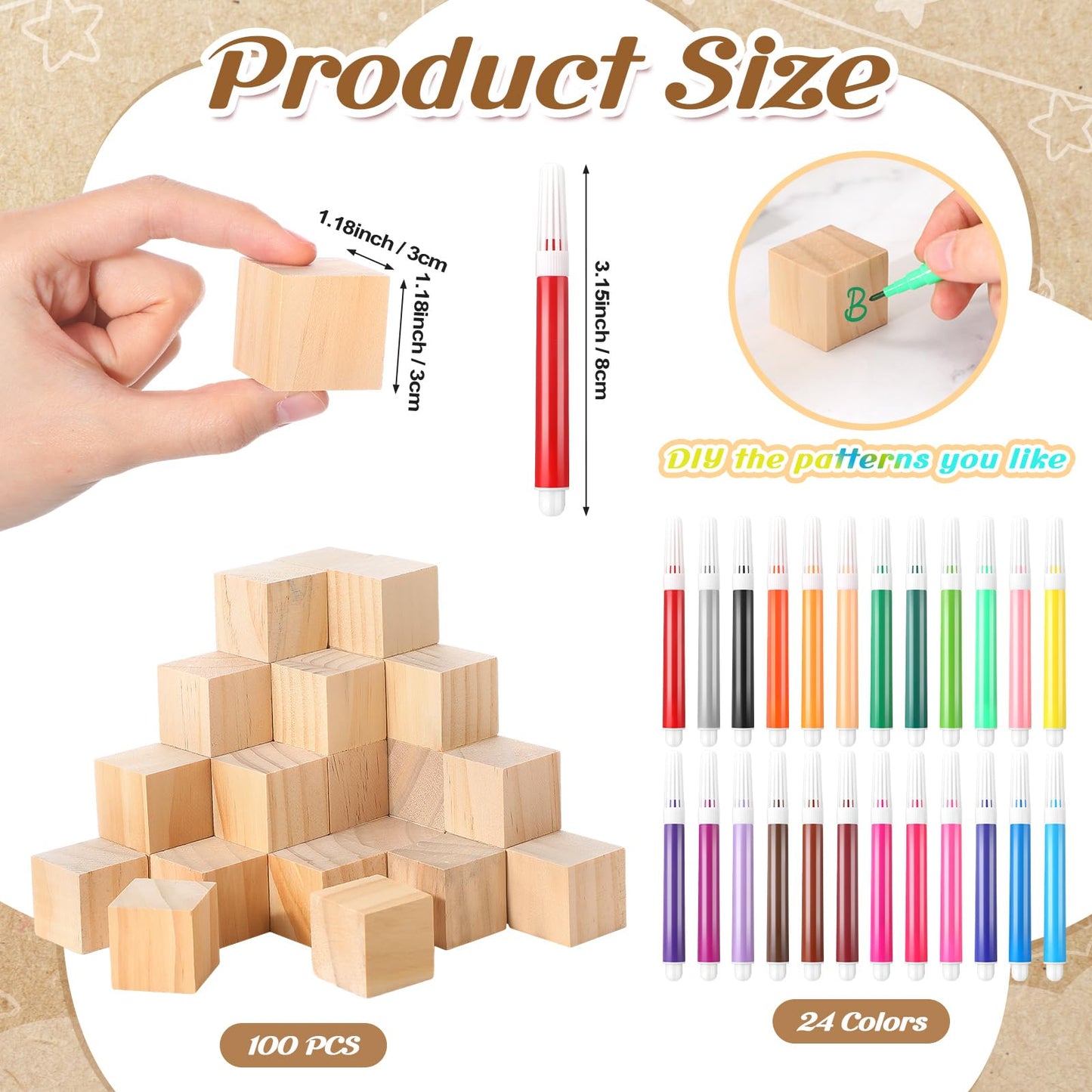 Dinifee 125 Pcs Baby Shower Decorate a Block Game Set Includes Help Us Build Memories Sign 100 DIY Blank Wooden Block 24 Paint M