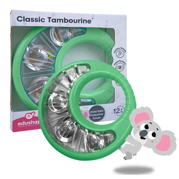 Edushape Classic Tambourine For Kids, Green - Percussion Musical Instrument Baby Tambourine For Toddlers 1-3, Kids Tambourine Fu