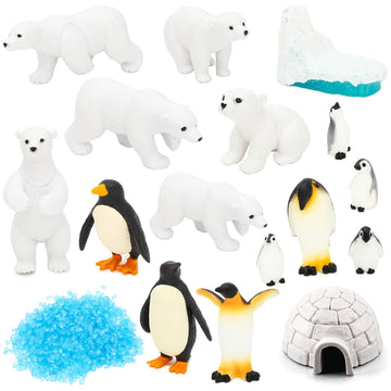 ONEST 17 Pieces Mini Arctic Animals Figurines Set Polar Bear Figurines Plastic Arctic Animal Toy Small Polar Bear Penguin Animal