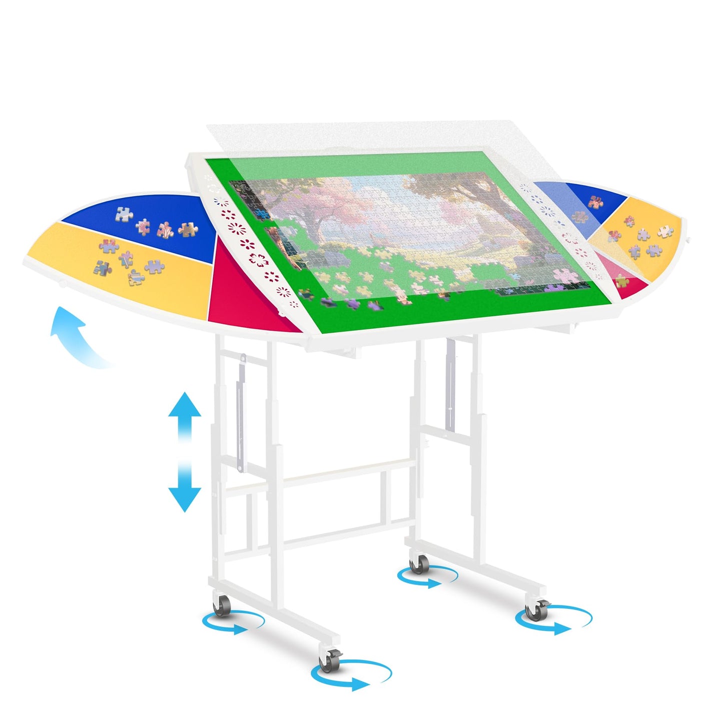 1500 Pieces Tilting & Rotating Puzzle Table with 6 Drawers & Cover, 38.8x24 Adjustable Metal Puzzle Table with 5 Tilt Angle & 10