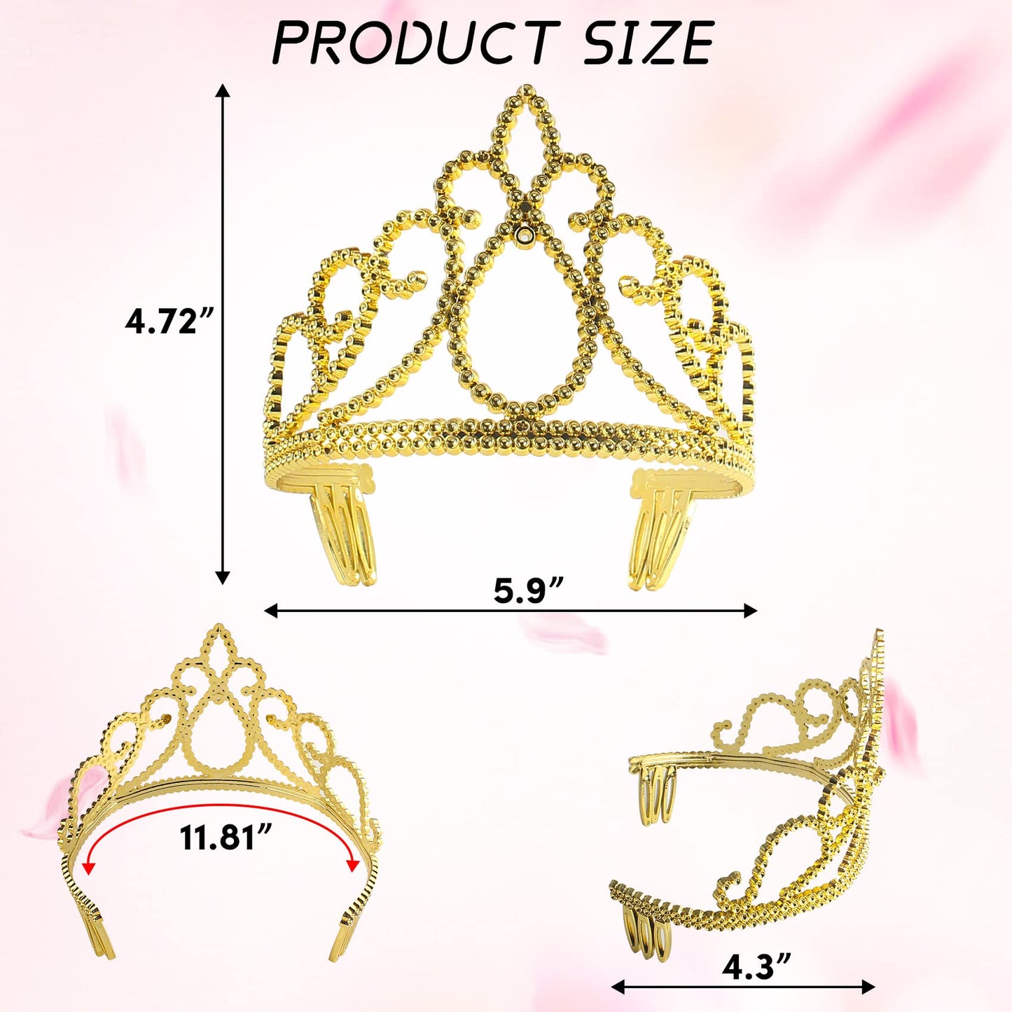 12 Pieces Princess Crowns for Girls Princess Crowns and Tiaras Dress up Costume Party Favor Accessories Gold Tiaras for Girls We