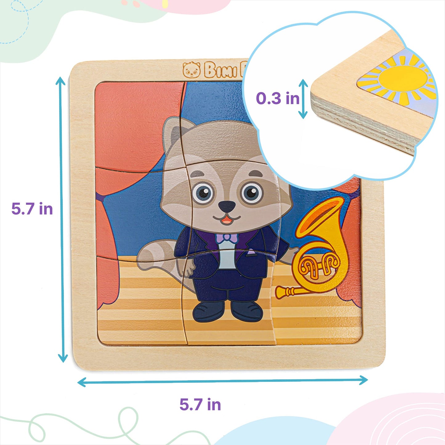 Bimi Boo 6-Sets Of Wooden Career Puzzles For Toddlers 1-3 - Montessori 9-Pieces Jigsaw Puzzle Sets For Preschoolers - Stem Devel