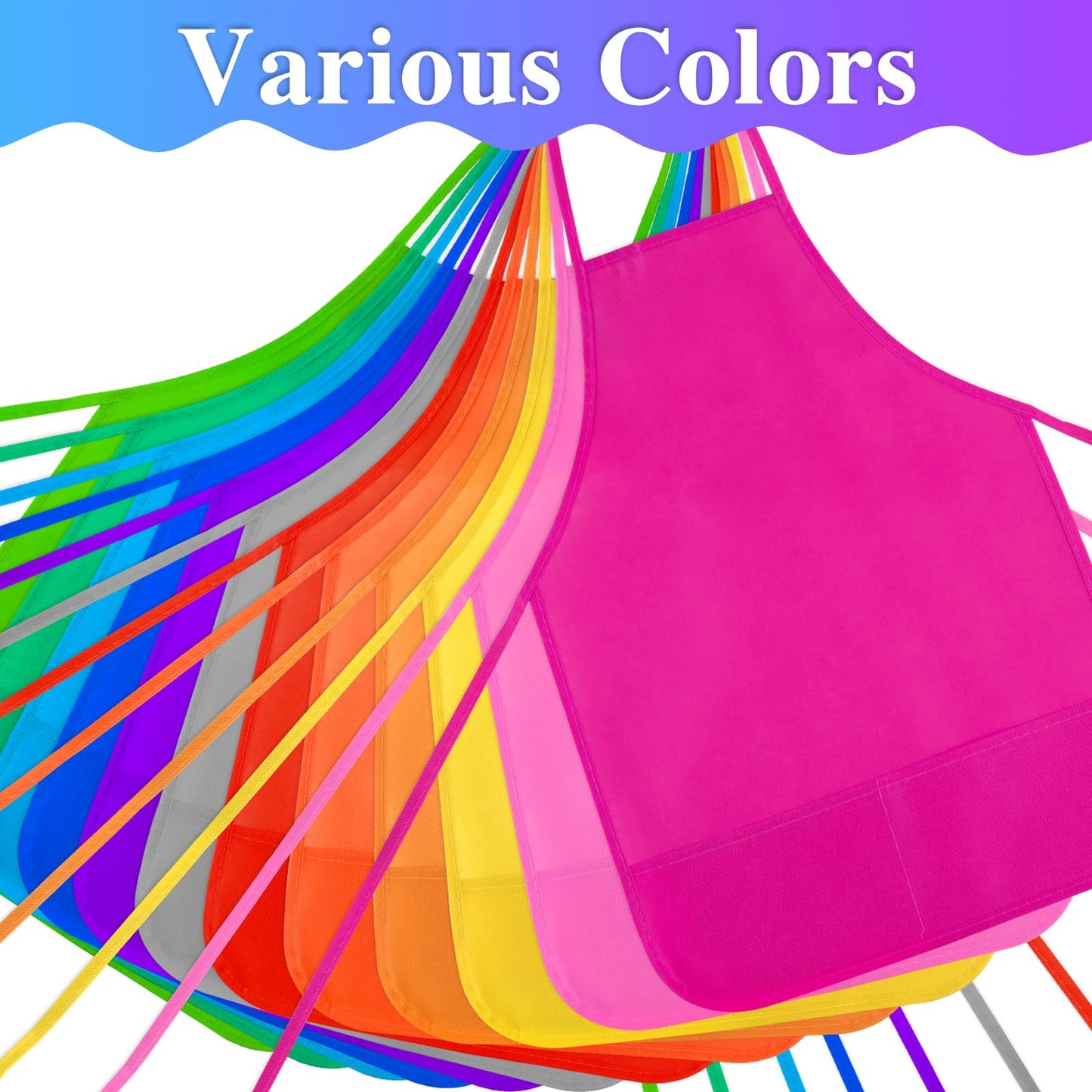 BOUBONI Kids Painting Aprons 24 Pieces 12 Colors Kids Art Aprons with 2 Roomy Pockets Kids Aprons for Art Painting Activity Kitc