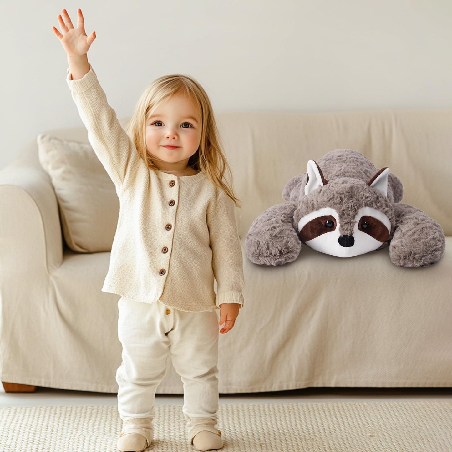 Niuniu Daddy 20'' | 3.3 Pound Weighted Stuffed Animals For Kids, Fluffy Raccoon Sensory Plush Animal Toy For Sleeping Hugging, C