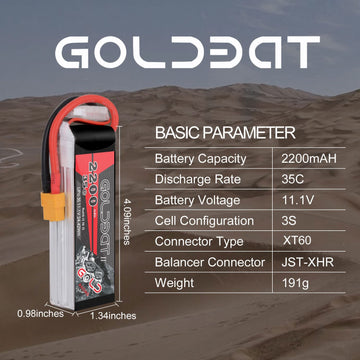 GOLDBAT 3s Lipo Battery 35C 2200mAh 11.1V Lipo Battery with XT60 Connector Soft Case Battery for Airplane RC Quadcopter Helicopt
