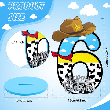 Vercraft Toy Theme 6th Birthday Party Number Centerpiece Cartoon Party Number Sign Blue Sky and White Cloud Cow Birthday Sign fo