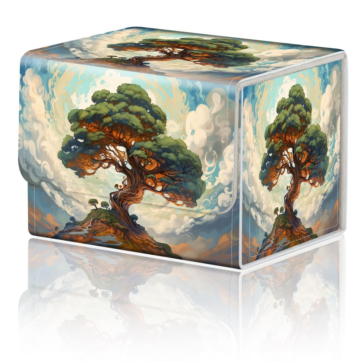 DEGDFSGR for TCG MTG Card Game Storage Box Organizer Trading Card Case Commander Deck Box Magnetic Closure Creative Pattern Up to 200 Cards  Big Tree White Cloud