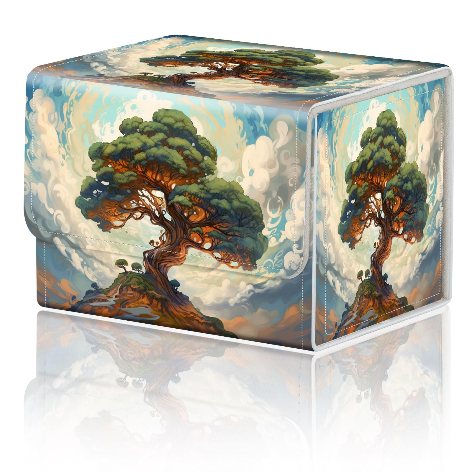 DEGDFSGR for TCG MTG Card Game Storage Box Organizer Trading Card Case Commander Deck Box Magnetic Closure Creative Pattern Up to 200 Cards  Big Tree White Cloud