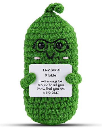Hoedia Emotional Support Pickle With Glasses: Cucumber Crochet Dolls Friend Birthday Gifts For Women Men Coworkers Student - Che