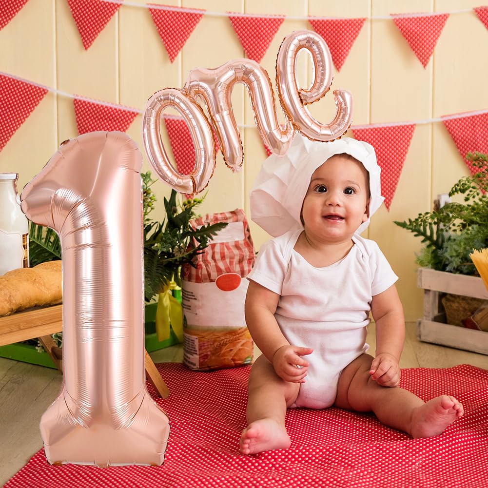 Toniful 40 Inch Giant Rose Gold Number 1 Balloon,Mylar Foil Script Cursive Letter 1 Balloon Banner For Boys Girls Kids First Bir