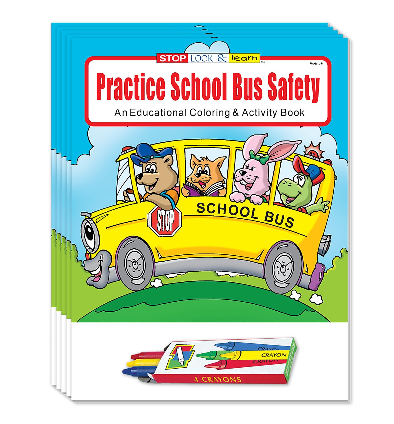 ZOCO - School Bus Safety & Rules Coloring & Activity Books (50 Bulk Pack, with Crayons) - Bus Driver Gift & Handout for Kids
