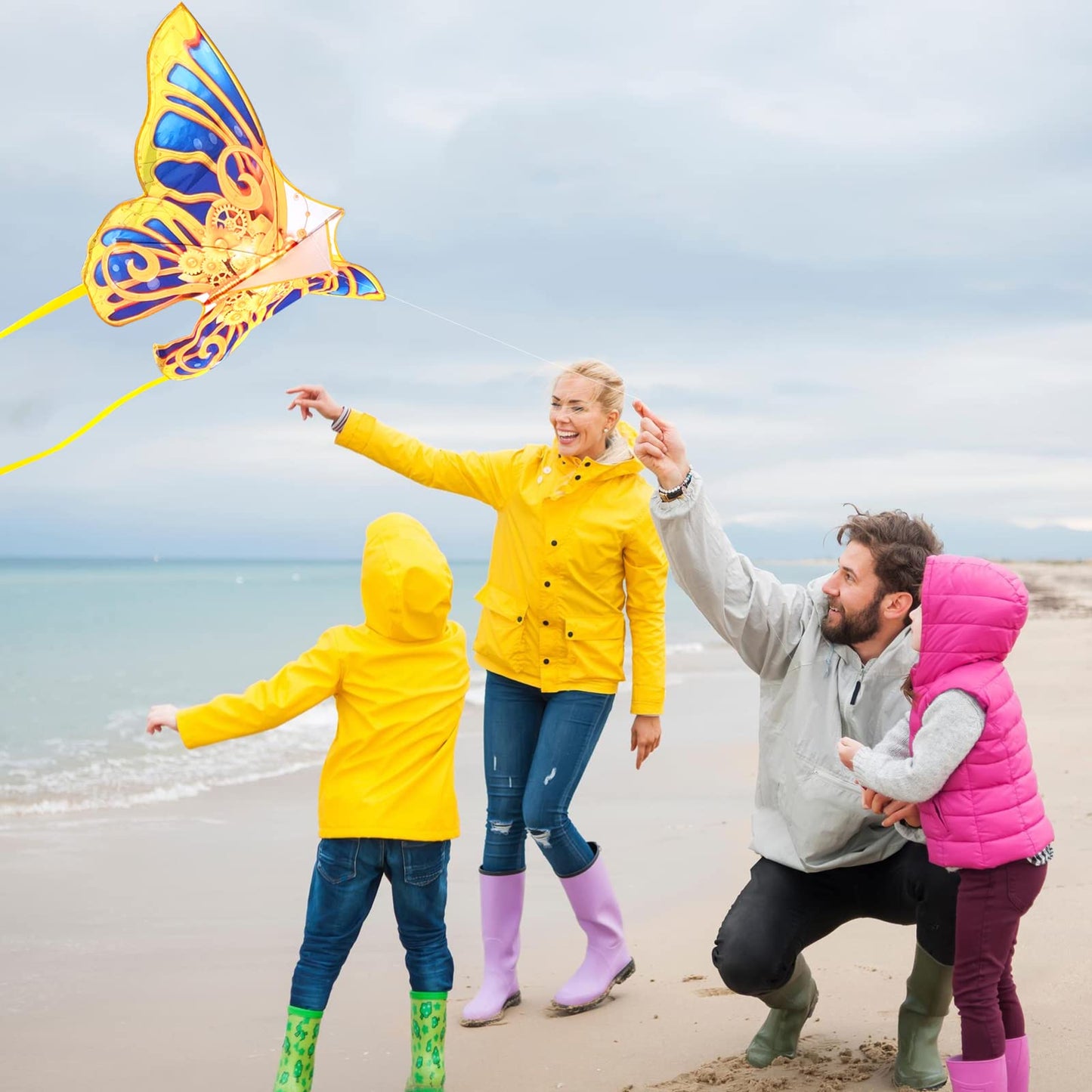 Mint'S Colorful Life Golden Mechanical Butterfly Kite For Kids & Adults Easy To Fly, Large Single Line Kites For The Beach With 300 Ft String Kite Handle