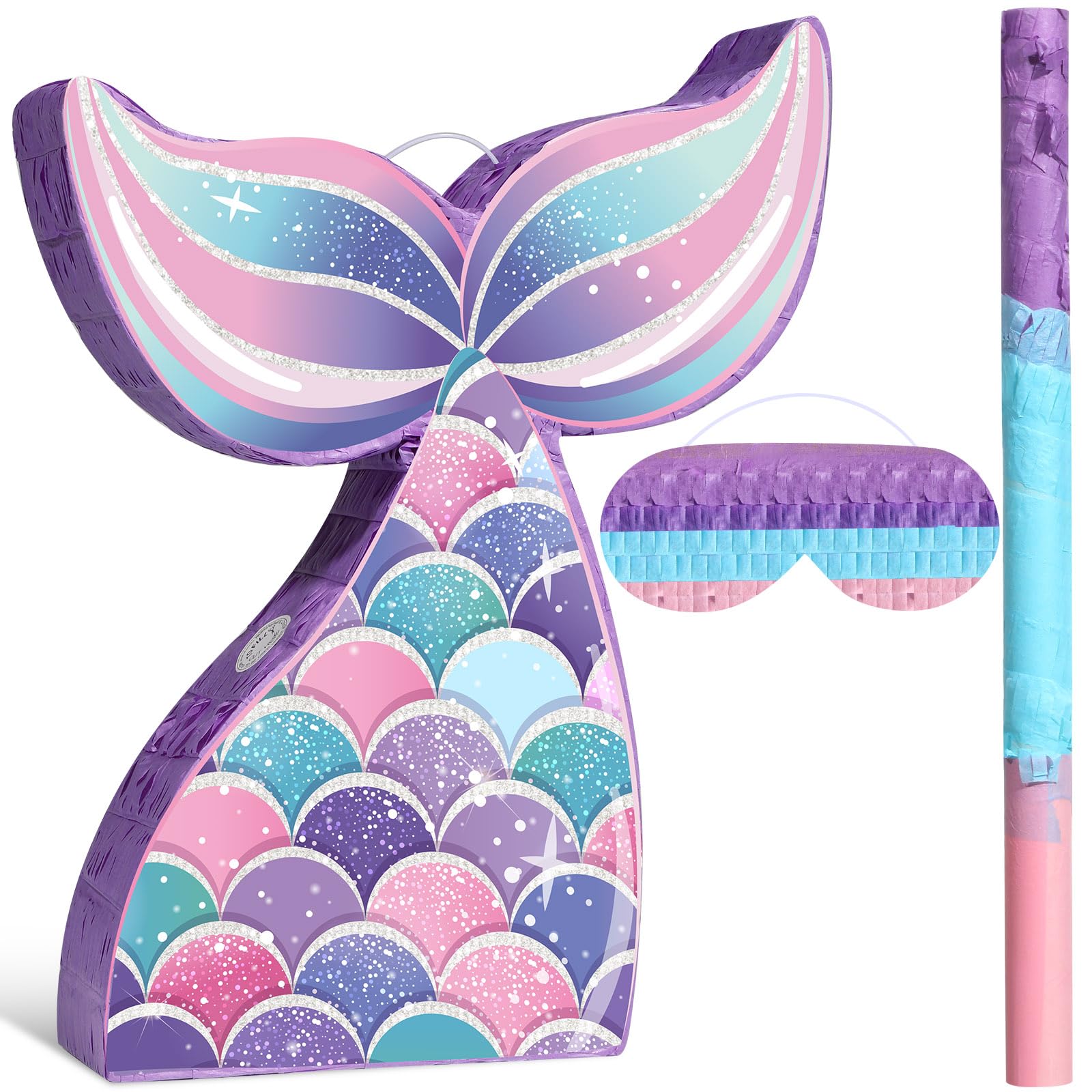 Mermaid piata Party Supplies Mermaid Tail piata Bundle with Blindfold Bat Mermaid Birthday Decorations piata for Girls Under the