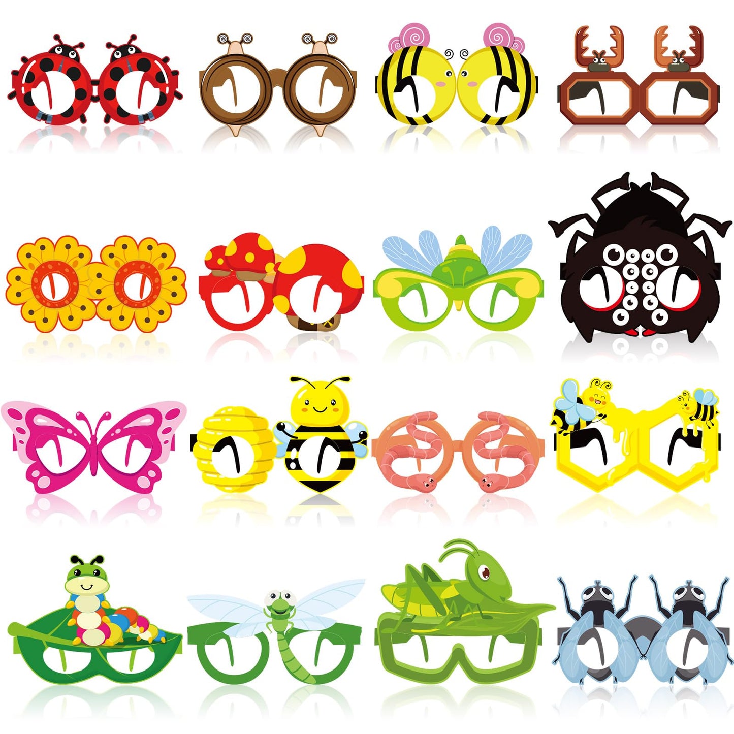 Harrycle 32 Pcs Spring Insect Party Favors Summer Bugs Paper Glasses Frame Insect Photo Booth Props Eyeglasses for Spring Bugs B