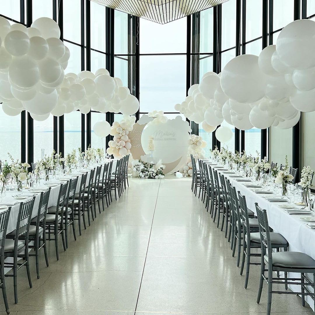 Bezente White Giant Balloons 36 Inch - 8 Pack Jumbo White Balloons Large Round White Latex Balloons For Photo Shoot Birthday Bab
