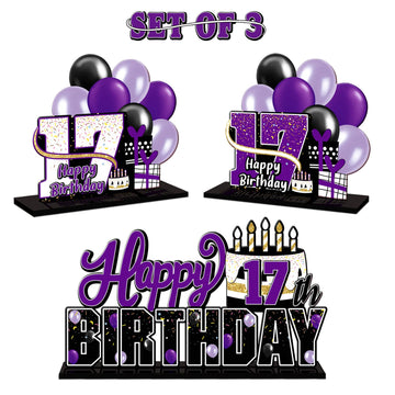 Lingteer Happy 17Th Birthday Purple Acrylic Table Topper Centerpieces Set - Cheers To Seventeen Years Old Birthday 17Th Bday Party Gift Decorations.