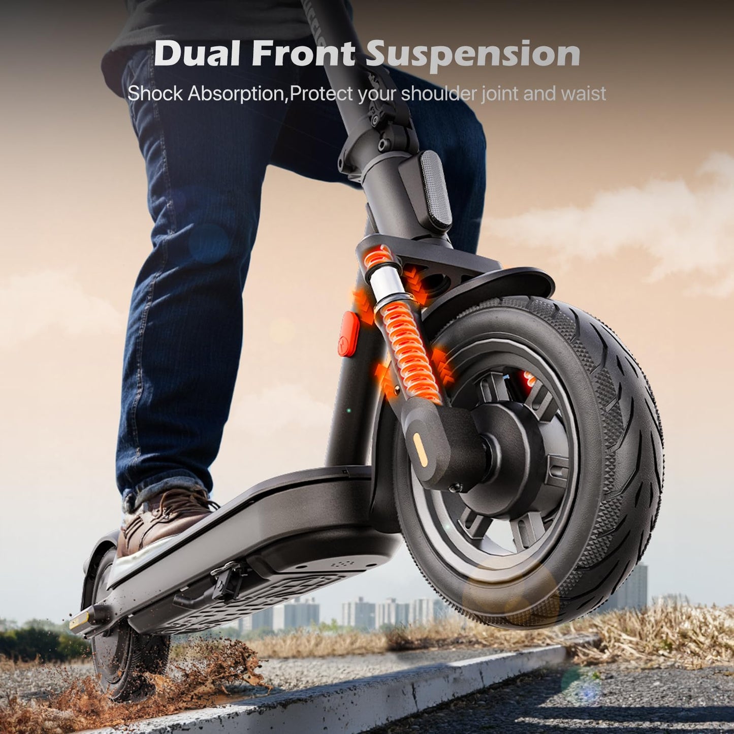 MEGAWHEELS Electric Scooter,Electric Scooter Adults with Suspension,28 Miles Long Range, 10in Pneumatic Tires,600W Motor,20 Mph