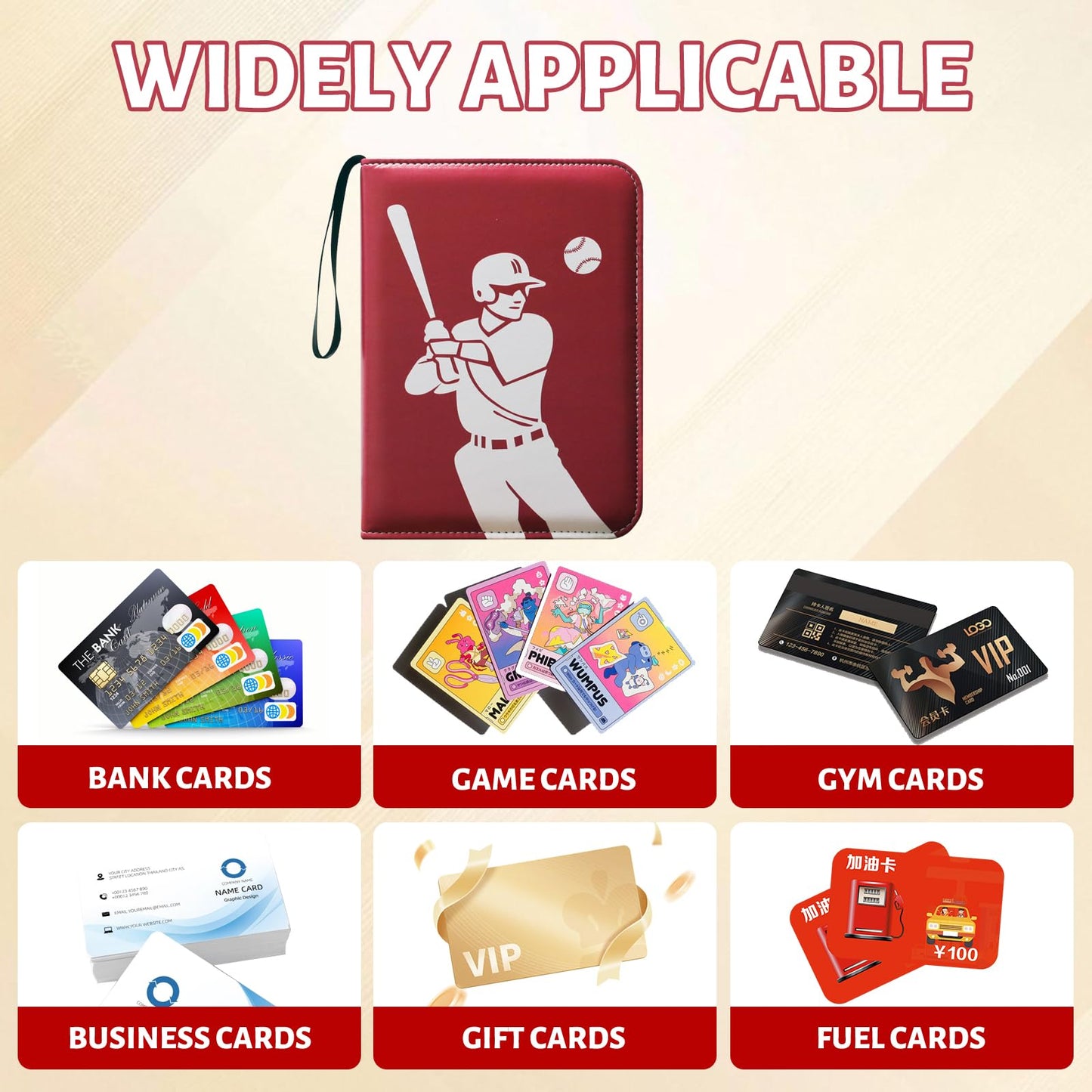 Sihdnok Trading Card Binder 4-Pocket Baseball Design Card Album with 50 Removable Sleeves  Holds 400 Cards  Sports & Game Collectible Card Holde