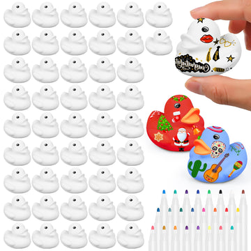 50 Pcs 2 Inch White Blank Rubber Ducks In Bulk Valentines Day Gifts For Kids Ducks With Pens Of 24 Colors Float Squeak Funny Rubber Duck Bath Shower Toy Birthday Gift Activities Themed Party Favor