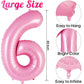 Pink Number 6 Balloon 40 Inch, Big Large Foil Helium Number Balloons, Jumbo Giant Mylar Number 6 Balloons For 6 Year Old Birthda