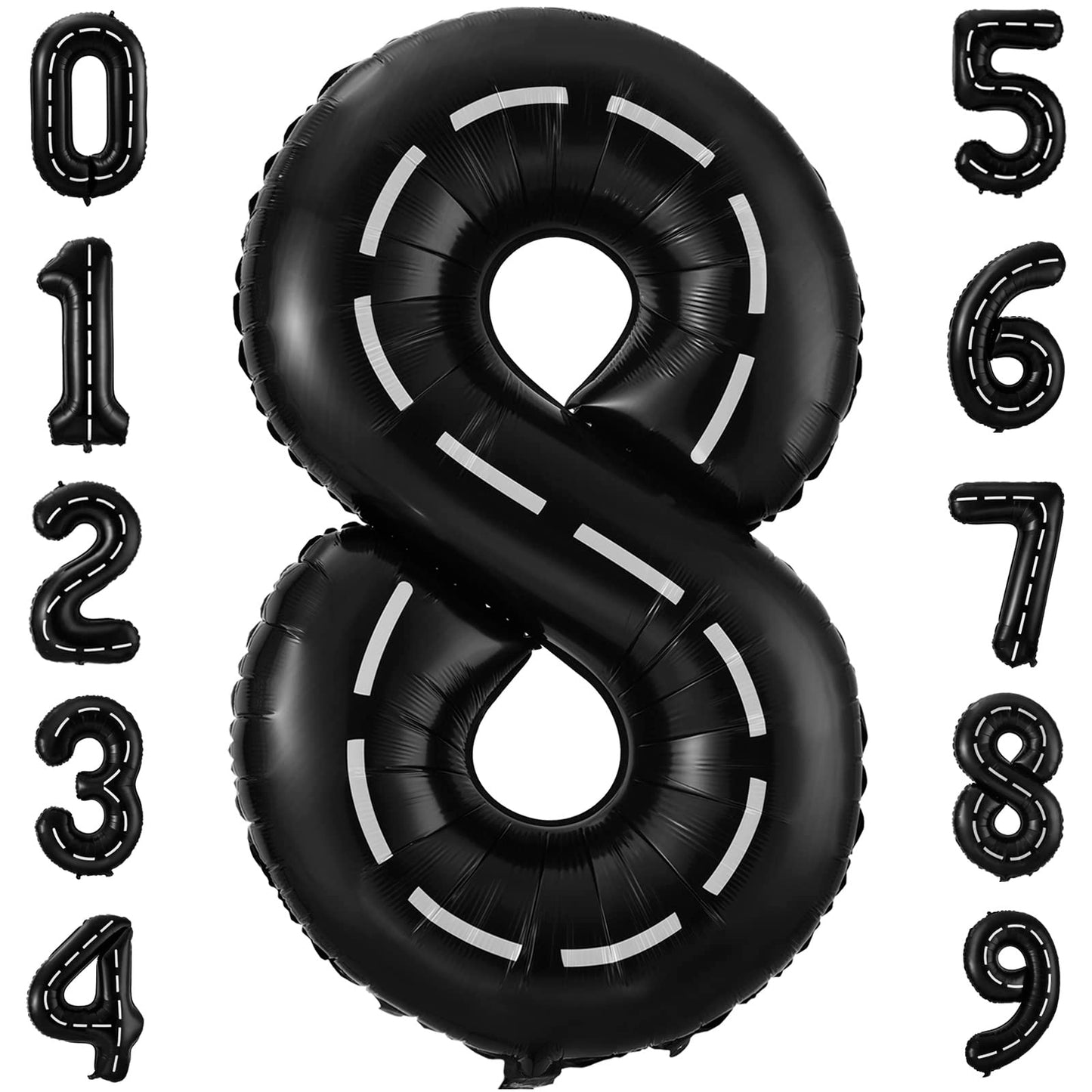 Race Car Number 8 Balloons,40 Inch Racing Car 8 Birthday Balloons Two Fast Balloon Race Track Black 8 Balloon Number For Cars Theme Birthday Party