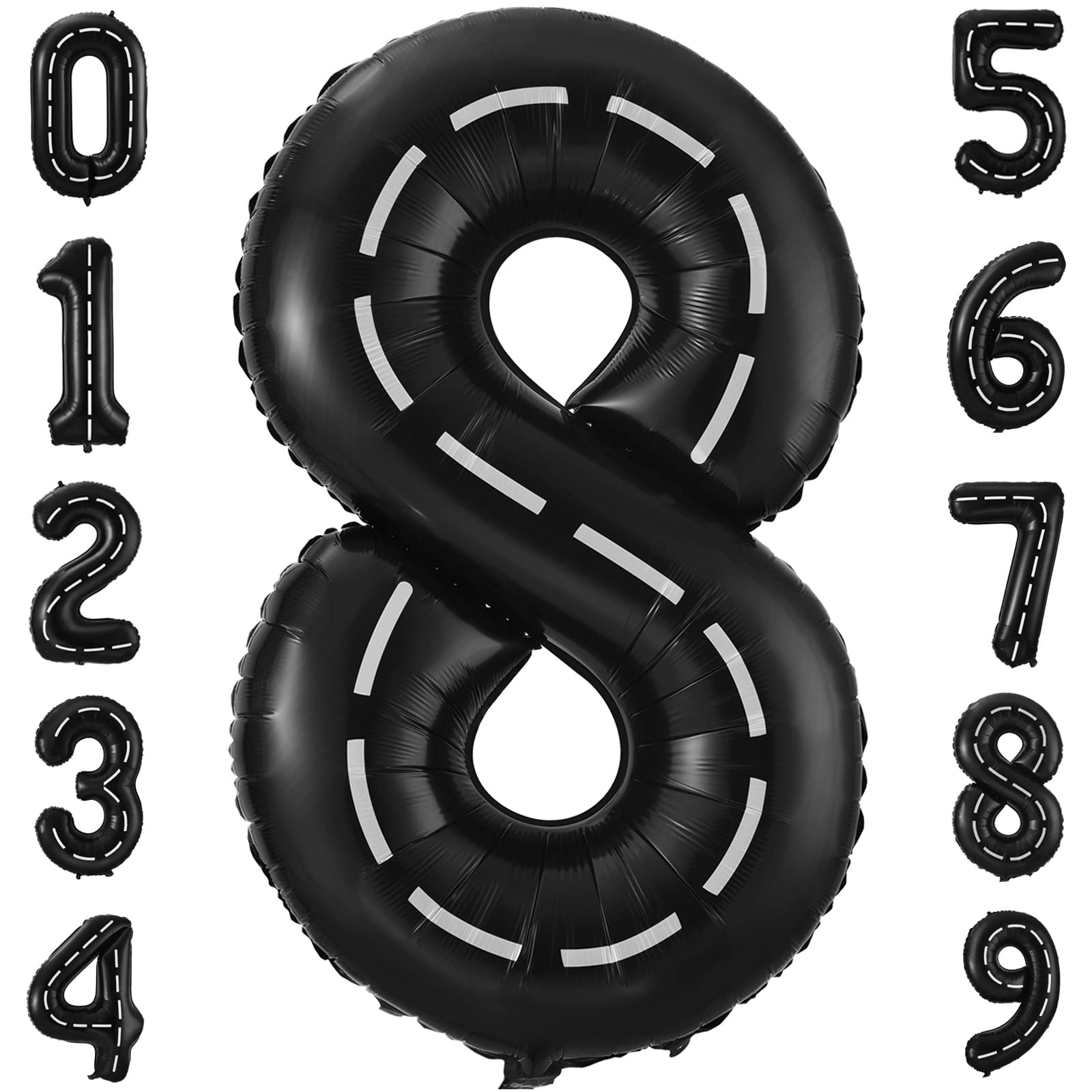 Race Car Number 8 Balloons,40 Inch Racing Car 8 Birthday Balloons Two Fast Balloon Race Track Black 8 Balloon Number For Cars Theme Birthday Party