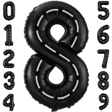 Race Car Number 8 Balloons,40 Inch Racing Car 8 Birthday Balloons Two Fast Balloon Race Track Black 8 Balloon Number For Cars Theme Birthday Party