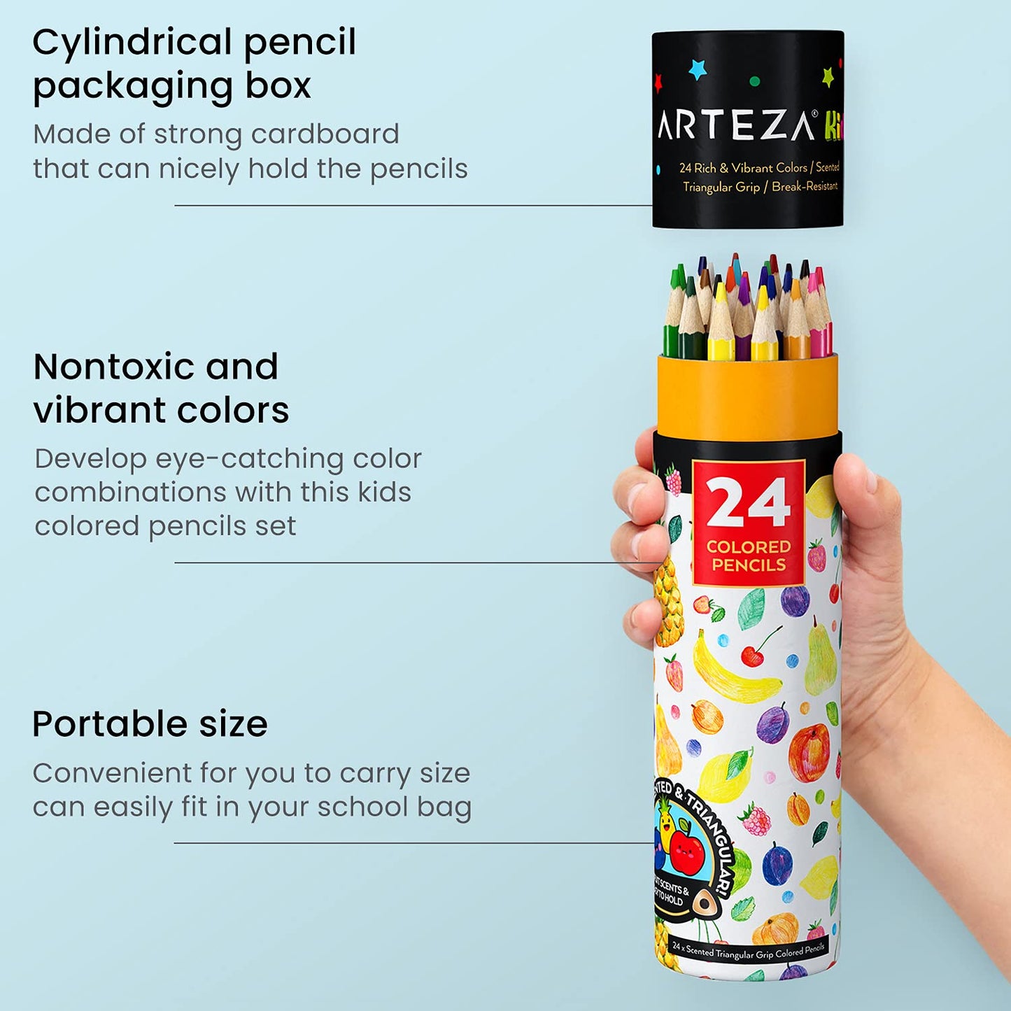 ARTEZA 24 Scented Pencils for Kids, Pre-Sharpened Color Pencils for Kids, Triangular Shape Smelly Pencils for Kids