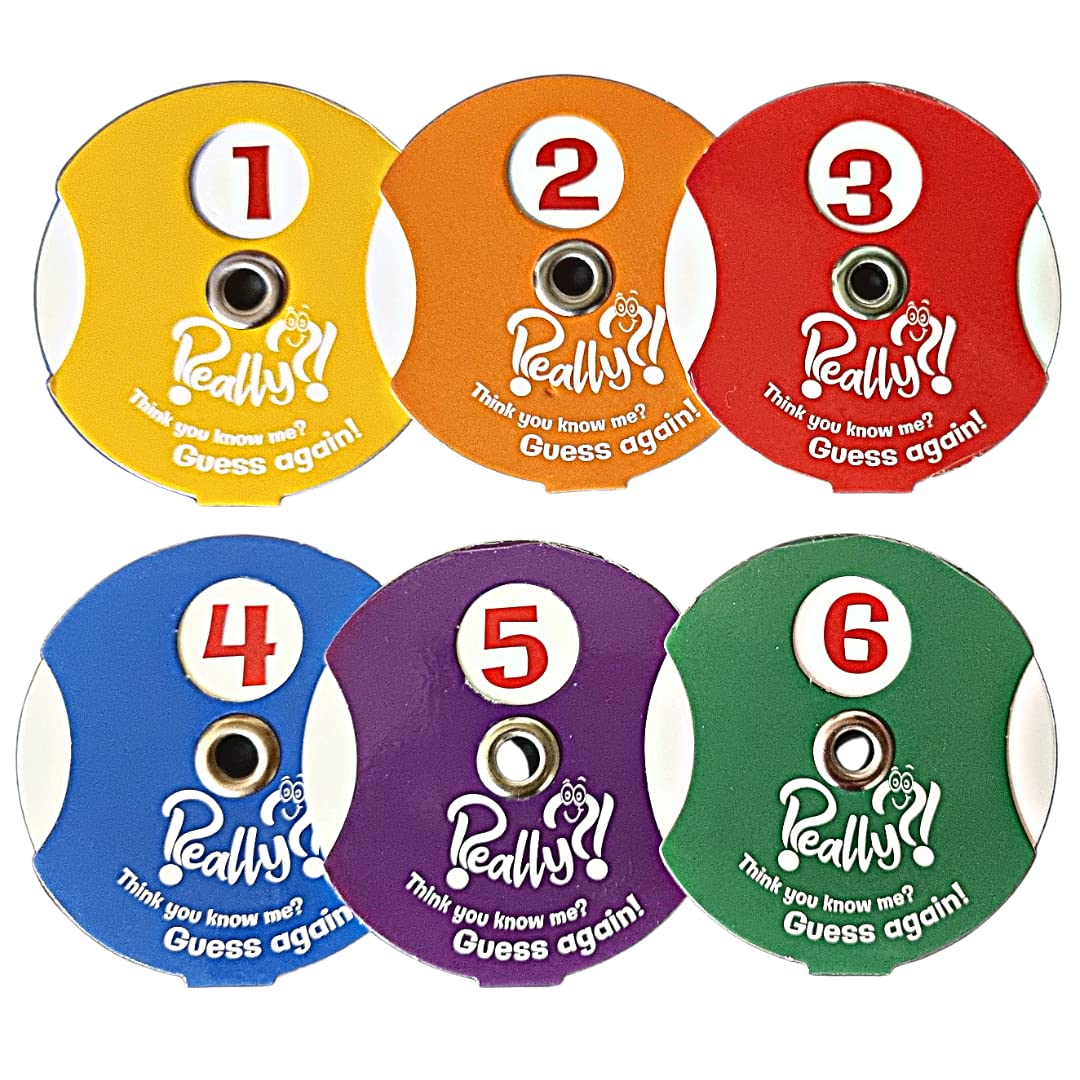 Really?! Number Dial Wheel Spinners - Set Of 6 - Game Accessories With Numbers 1-6 For Multiple Uses, Red, Orange, Yellow, Green