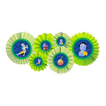 Untumble Krishna Theme Birthday Decoration Set  Includes 6 Paper Fans with Krishna Stickers | Birthday Banner Decor, Janmashtam