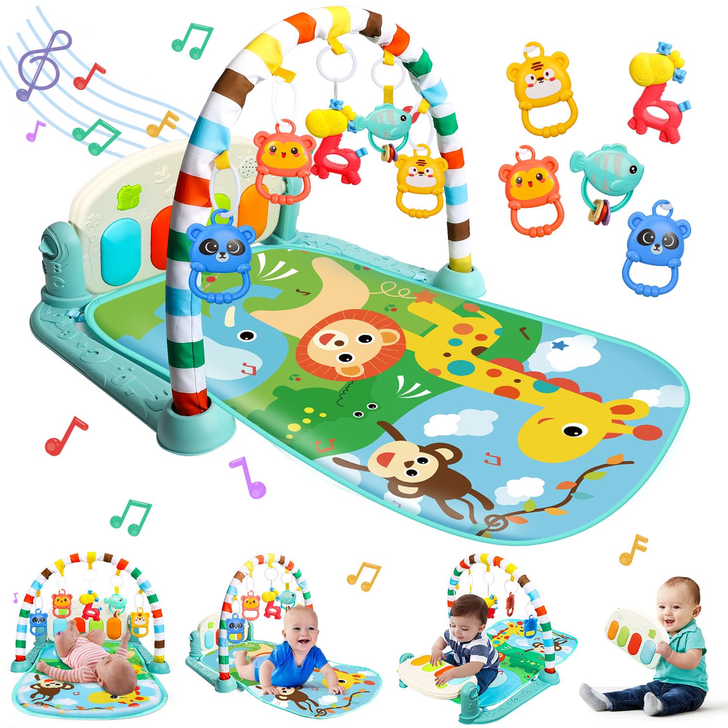 TOY Life Baby Play Mat for Babies 0-6 Months - Tummy Time Mat Activity Center  Kick and Play Piano Playmat Gym for Newborn Babies 0 to 3 6 9 12 Months