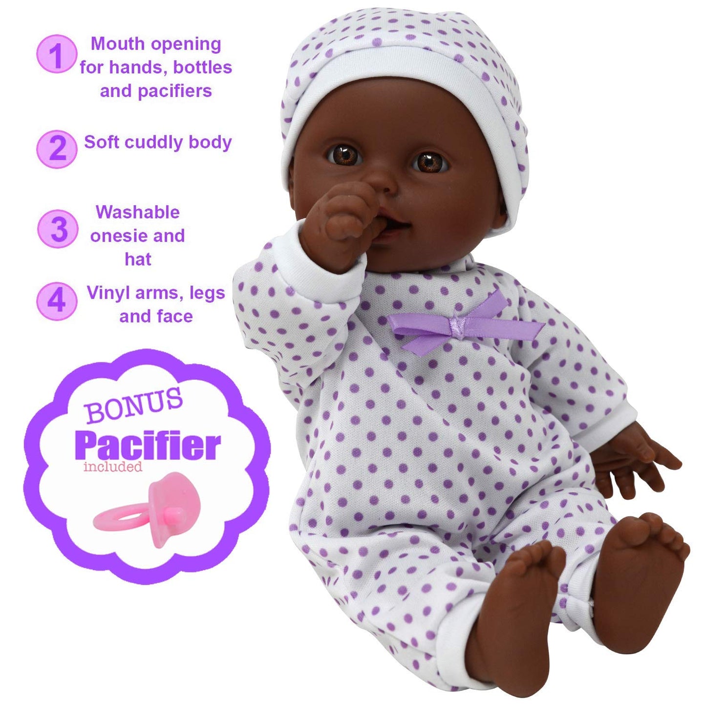 11 Inch Soft Body African American Newborn Baby Doll In Gift Box - Doll Pacifier Included