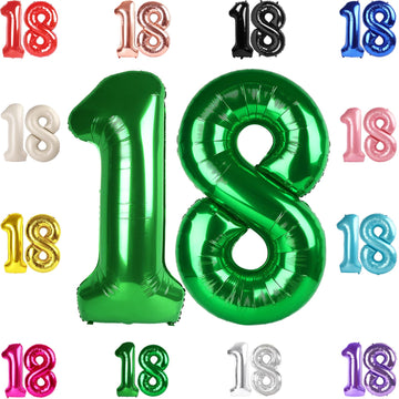 18 Balloon Number, Green Number 18Th Birthday Balloons 40 Inch, 18 Years Old Green Birthday Decorations For Boys Girls, 18Th Ann