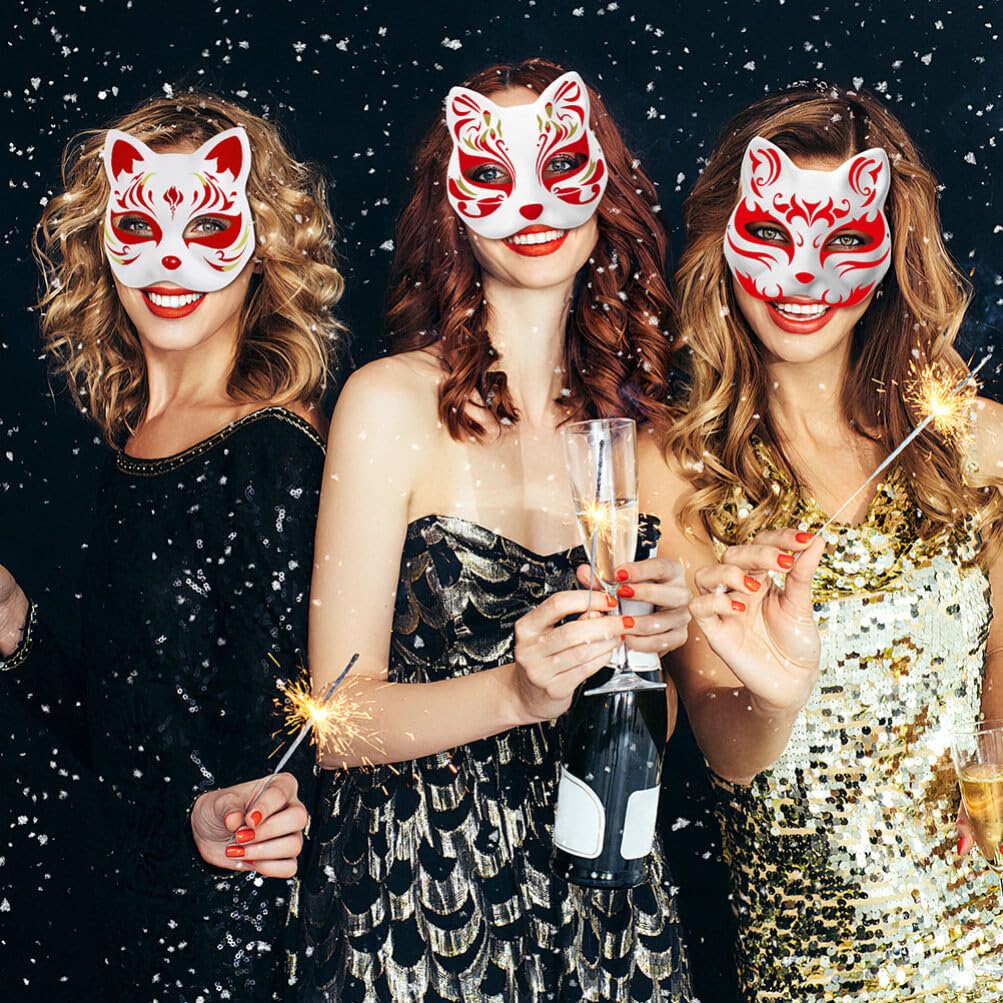 IMIKEYA Cat Mask 6pcs White Paper Fox Masks Blank Mask Unpainted Wolf Animal Half Facemasks DIY Paint Masquerade Mask Costume Pr