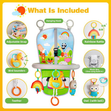 Car Seat Toys, Car Seat Toys For Babies 0-6 Months, Infants Kick & Play Activity Center Arch With Music, Baby Stroller Toys 3-6 Months, Developmental Toys For Toddlers,Travel Sensory Toys (Flamingos)