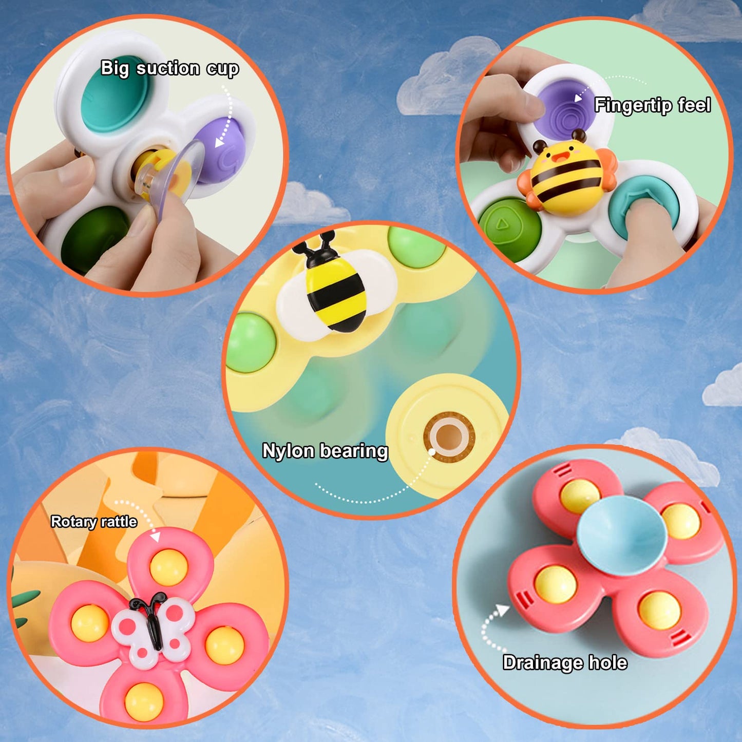 Suction Cup Spinner Toy For Baby - Suction Cup Fidget Spinner Toys Bath Toys Window Spinning Top Baby Toys 12-18 Months Christmas Birthday Gifts For 1 2 3 Boys Girls Sensory Toys For Toddlers 1-3