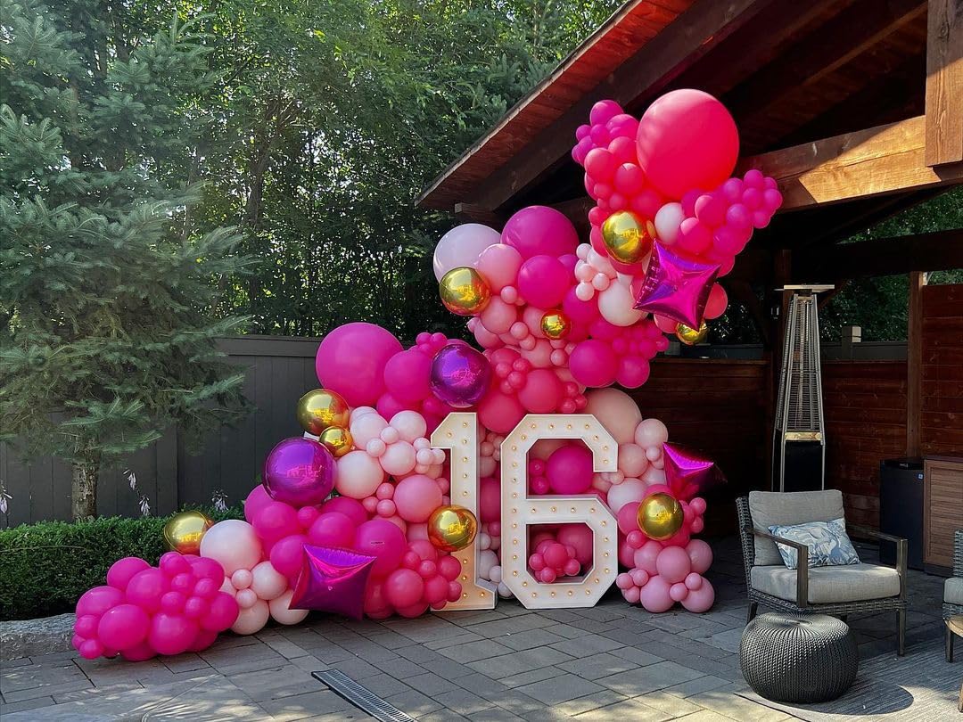 Bezente Hot Pink Giant Balloons 36 Inch - 8 Pack Jumbo Pink Balloons Large Round Hot Pink Latex Balloons For Wedding Baby Shower