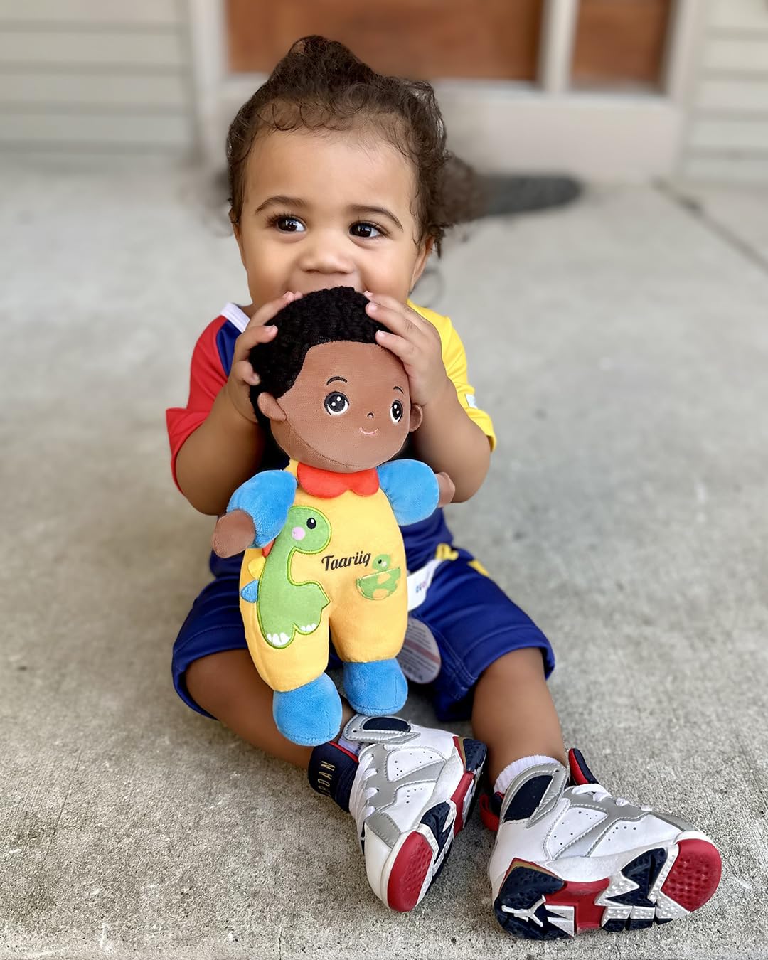 OUOZZZ 10" Soft Black Baby Boy Doll Set with Accessories, Dinosaur Theme, Polyester Material, Ideal Gift for 2 Year Olds