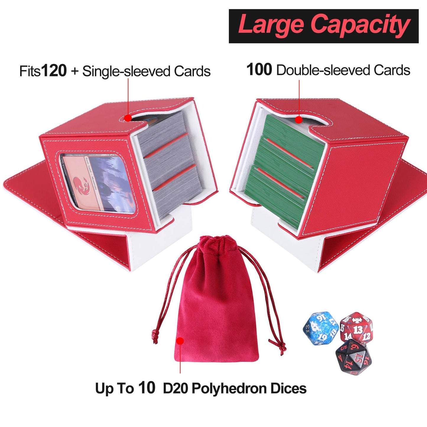 Afiing Mtg Deck Box For Commander Display,Card Deck Box Fits 60+ Double Sleeved Cards Or 100+Single Sleeved Cards, Magic Command