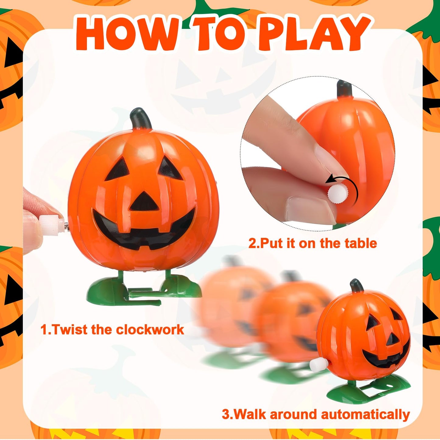 JellyArch 6 Packs Halloween Crackers Thanksgiving Crackers No Snap Party Favors with Wind up Pumpkin Paper Hat Holiday Table Fav
