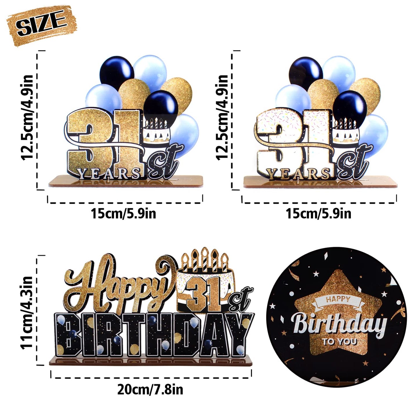 Lingteer Happy 31St Birthday Gold Acrylic Table Topper Centerpieces Set - Cheers To 31 Years Old Birthday 31St Bday Party Gift Decorations.
