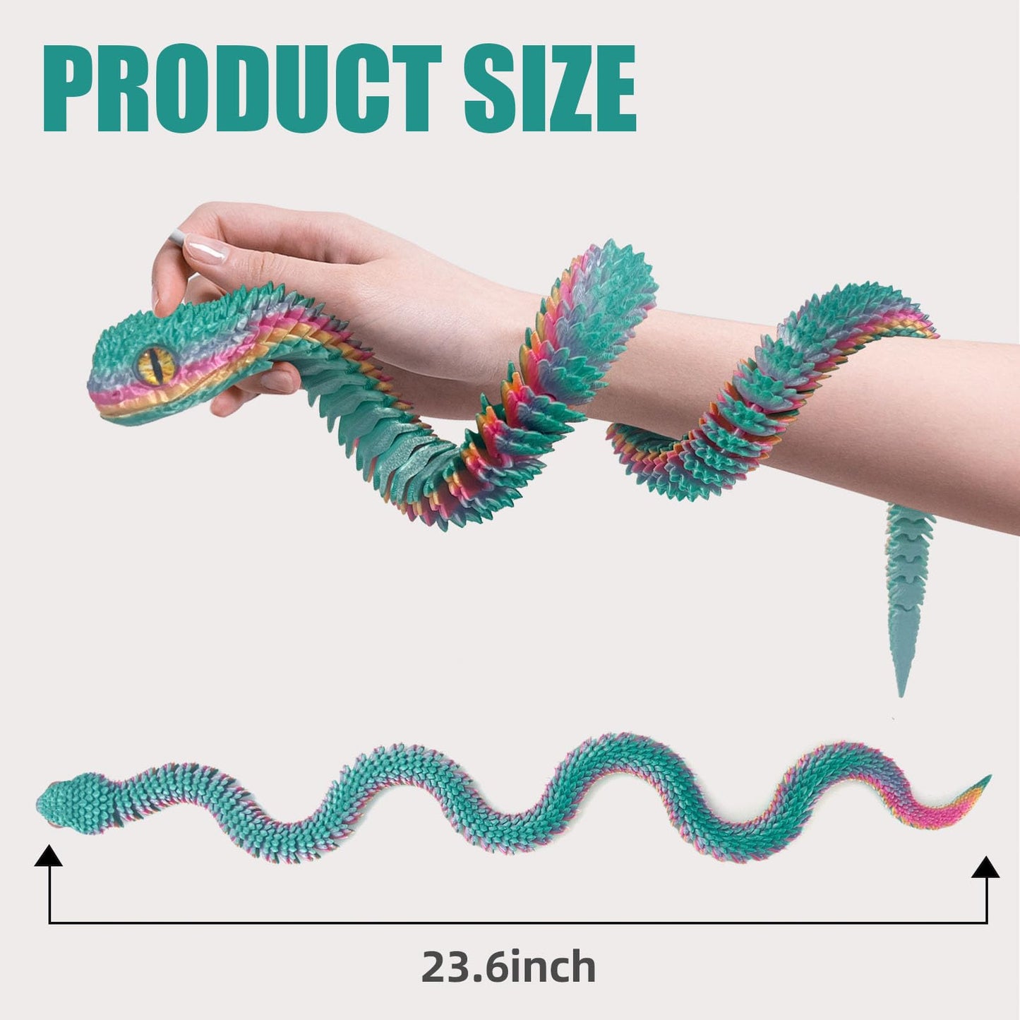Binvin 24 In 3D Printed Animals-Snake Viper,3D Printed Snake Toys 3D Printed Articulated Snake 3D Printed Animals Animal Model O