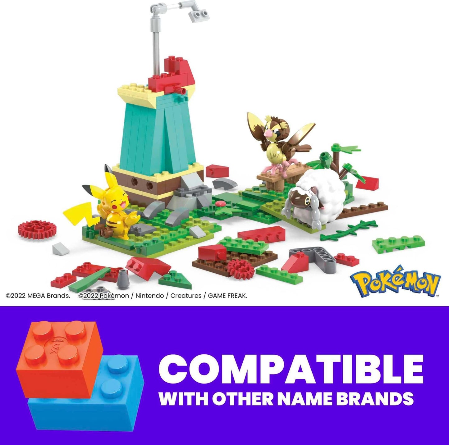 MEGA Pokémon Building Toys Set - Countryside Windmill, 240 Pieces, Motion, 3 Poseable Figures, Multicolor, Model HKT21