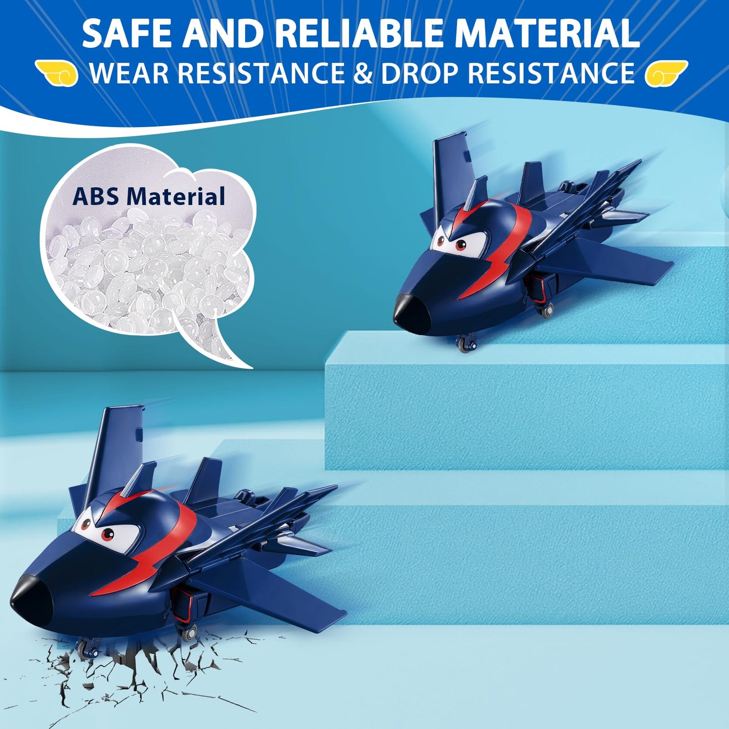 Super Wings Transformable Toys - 5 in Agent Chase Airplane Rescue Bots, Blue, Plastic, Model 720223, 2-in-1 Action Figures for Kids Ages 3-7