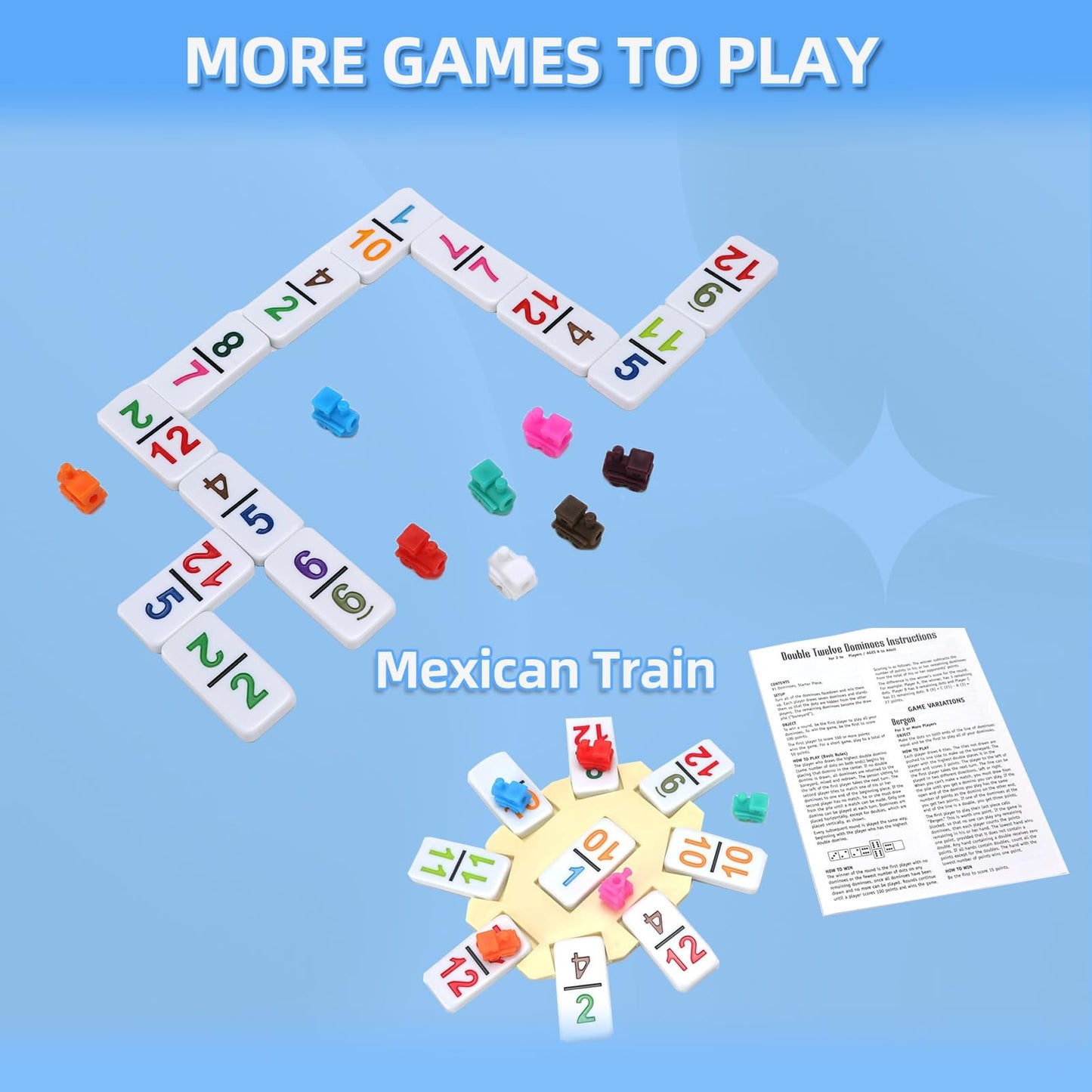 Mexican Train Dominoes Set Numbers Double 12, Travel Mexican Train Game With 91 Colored Tiles And Protable Case, Number Domino S