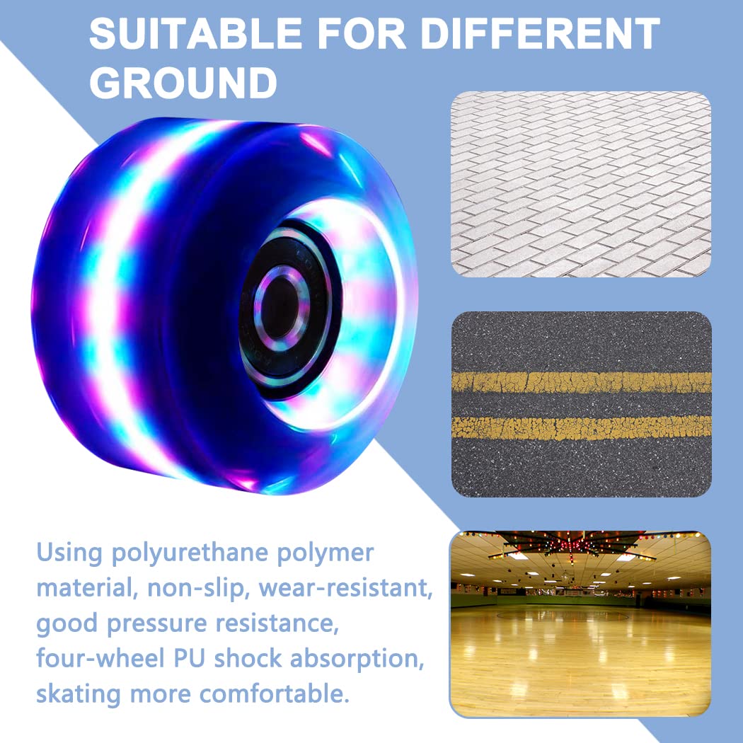 Tanzfrosch 8 Pack Roller Skate Wheels With Bearings Installed Quad Light Up Wheels For Double Row Skating And Skateboard 82A 32M
