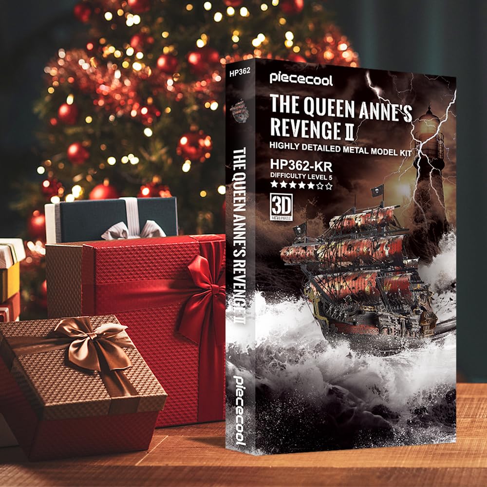 Piececool 3D Metal Puzzles For Adults, Red Queen Anne'S Revenge Pirate Ship Model Kits, 3D Watercraft Model Building Kit, Diy Craft Kits Difficult 3D Puzzles For Family Time